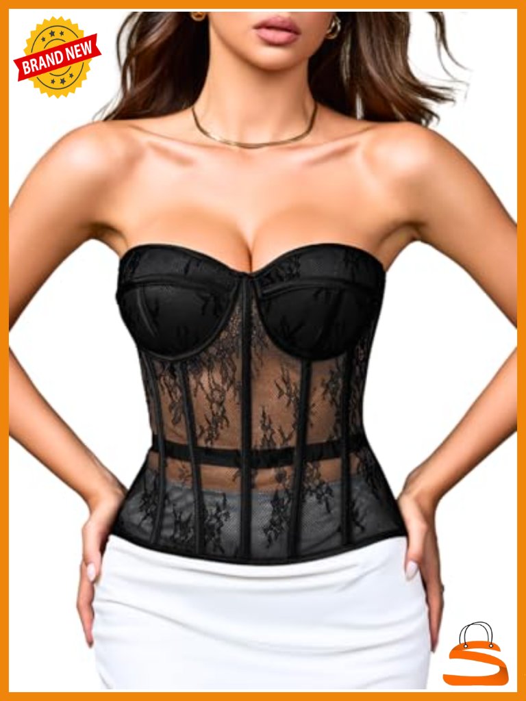 Sheer Mesh Push-Up Underwire Bustier Shapewear Corset Top